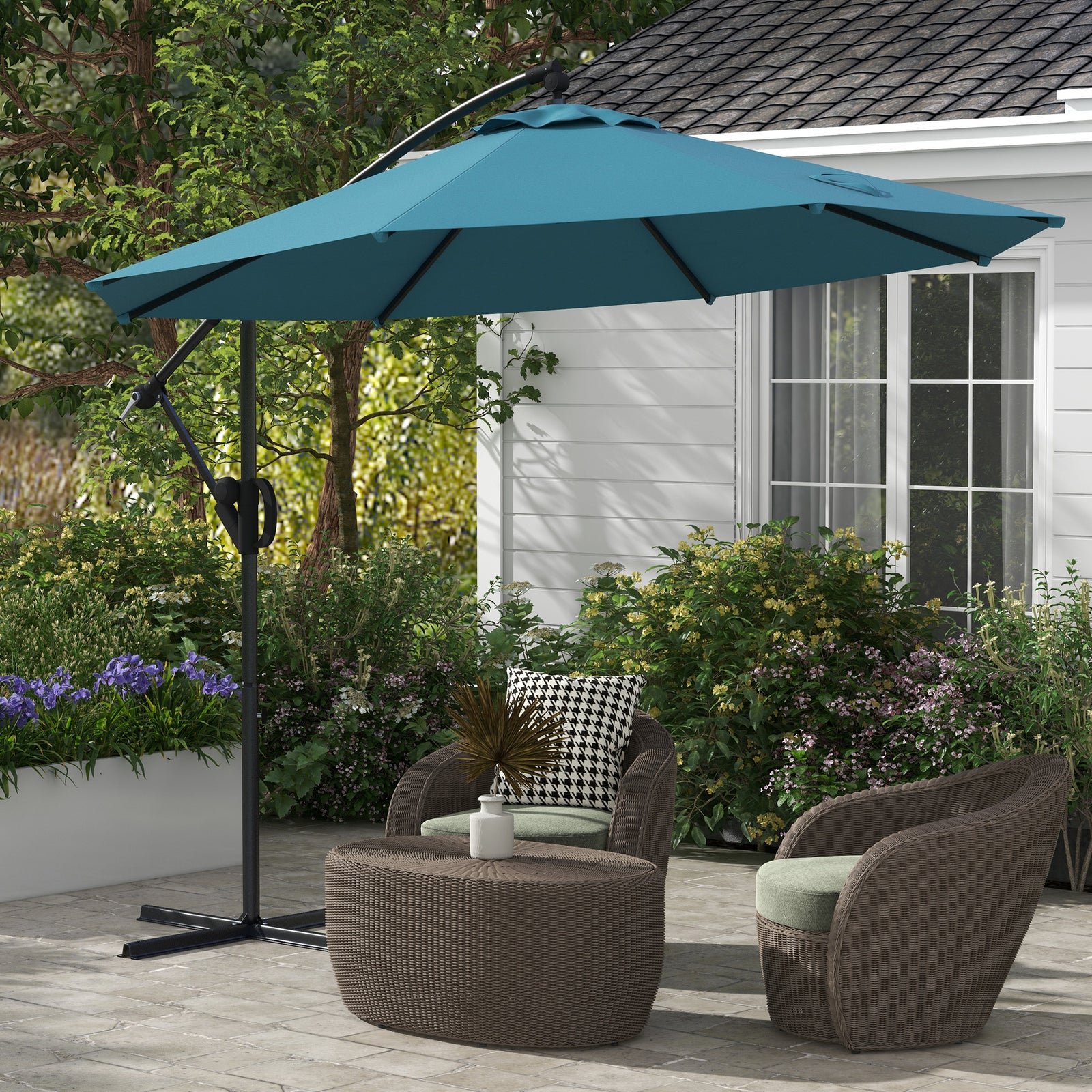 3m Offset Cantilever Parasol Umbrella, with Cross Base - Blue