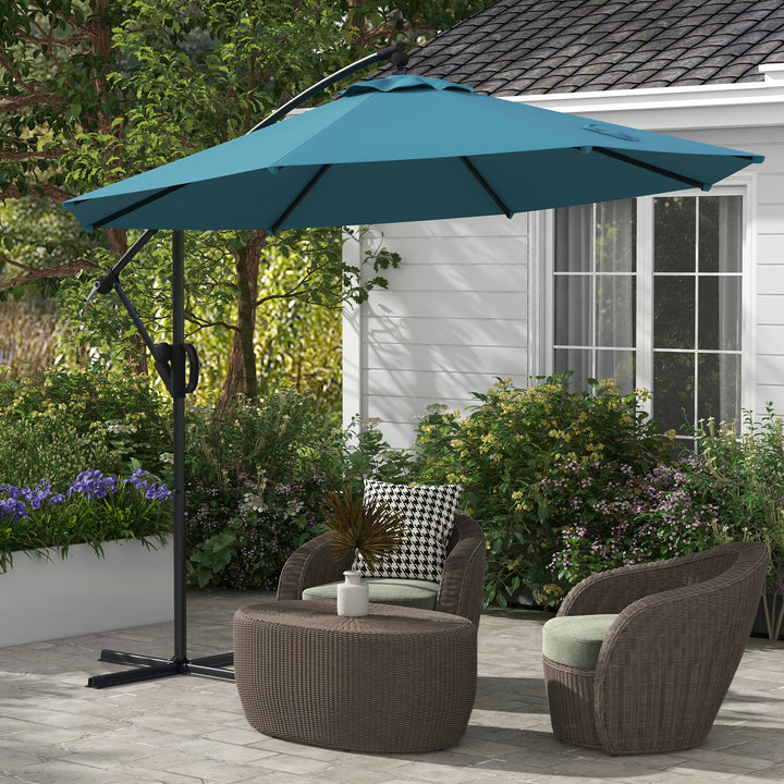 3m Offset Cantilever Parasol Umbrella, with Cross Base - Blue
