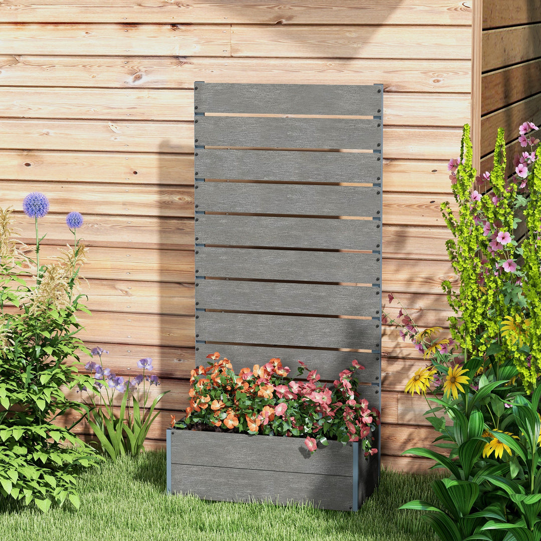 34 x 69.5cm Garden Planter Box, with Back Trellis, Grey