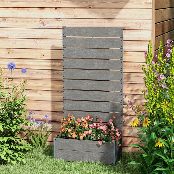34 x 69.5cm Garden Planter Box, with Back Trellis, Grey