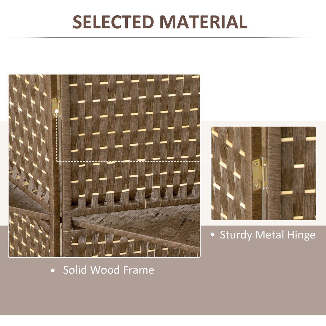 MCL 4-Panel Room Dividers with Shelves, Wave Fibre Freestanding Folding Privacy Screen Panels, Partition Wall Divider for Indoor Bedroom Office, 180 cm, Brown