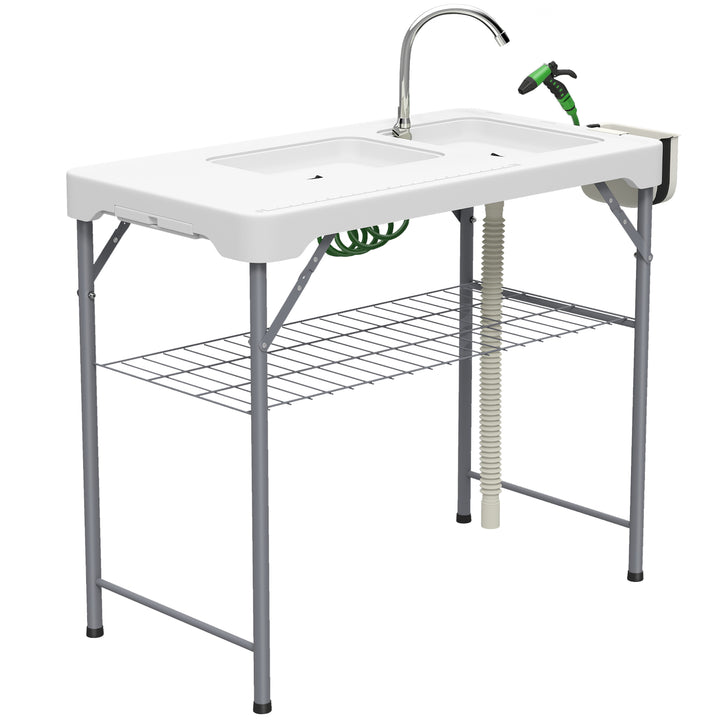 Folding Fish Cleaning Table with Sinks, Portable Camping Sink Table wi