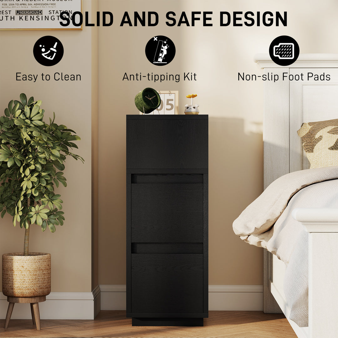 Slim Bedside Table, Narrow Bedside Cabinet with Open Shelf and 2 Drawers for Bedroom, Living Room