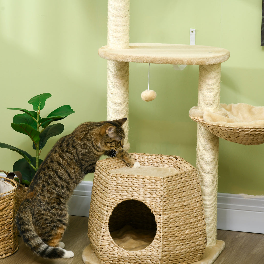 Cat Tree Activity Centre, with Cattail, Bed, Cat House, Sisal Post, Ball - Natural Tone