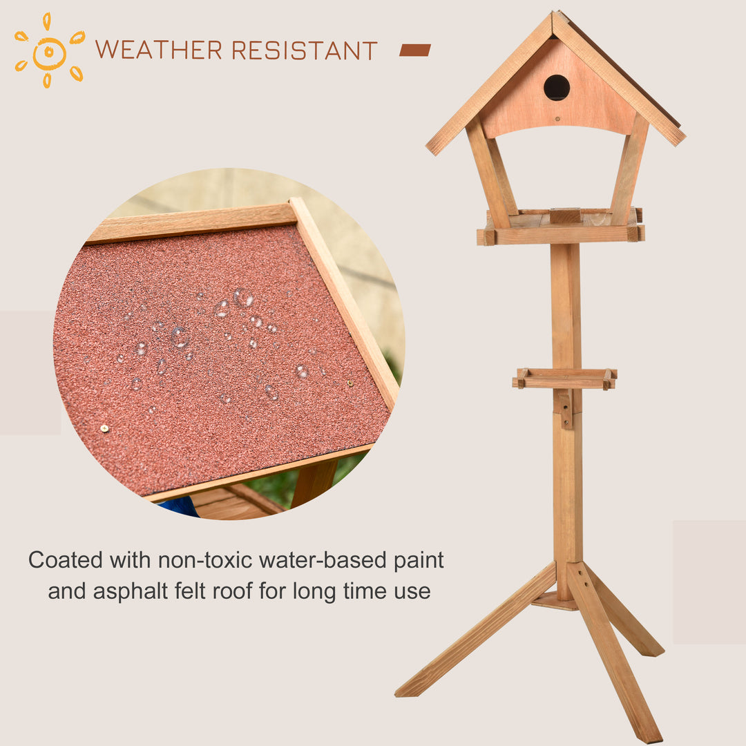 PawHut Wooden Bird Feeder Table Freestanding for Garden Backyard Outside Decorative Pre-cut Weather Resistant Roof 49 x 45 x 139 cm Natural | Aosom UK