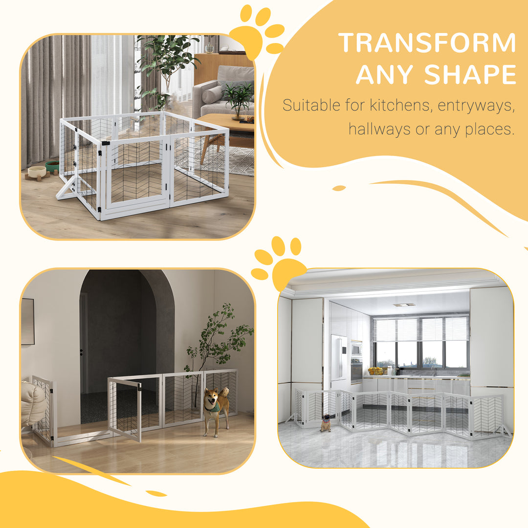 8 Panels Foldable Pet Gate with Support Feet, for House, Doorway, Stairs, Small and Medium Dogs - White