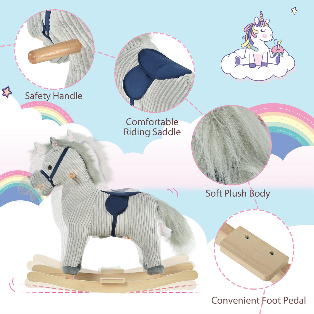 MCL Kids Plush Rocking Horse w/ Sound Children Rocker Ride On Toy Gift 3-6 Years Grey