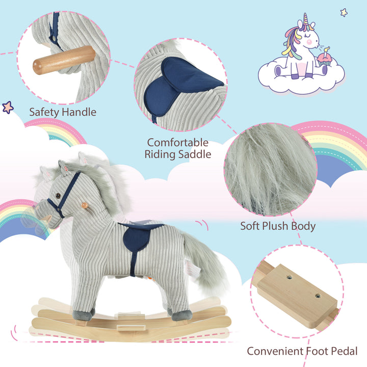 MCL Kids Plush Rocking Horse w/ Sound Children Rocker Ride On Toy Gift 3-6 Years Grey