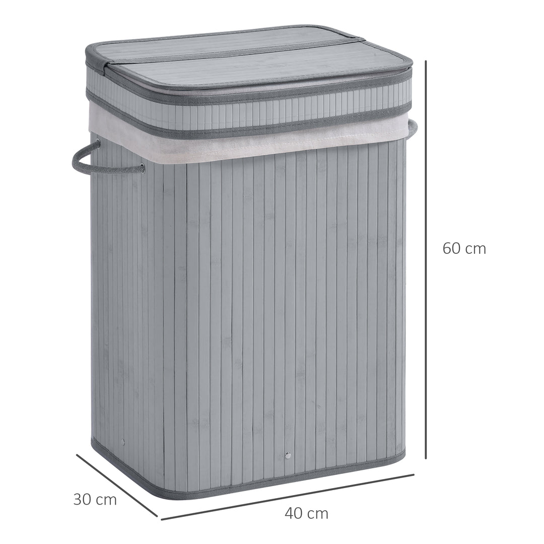 70L Natural Wood Laundry Basket A Compartment w/Flip Lid Removable Lining Handles Board Base Foldable Durable Water-Resistant Dirty Clothes Storage Home Organisation Grey