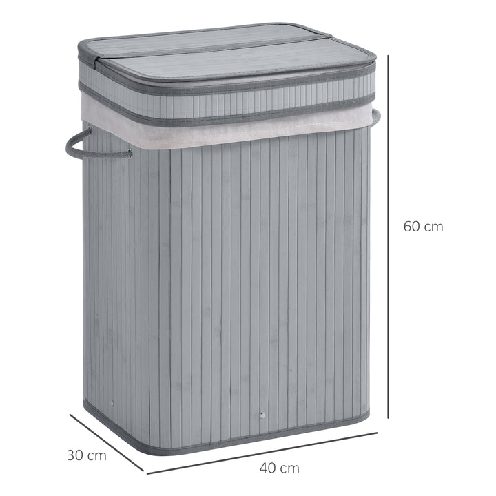 70L Natural Wood Laundry Basket A Compartment w/Flip Lid Removable Lining Handles Board Base Foldable Durable Water-Resistant Dirty Clothes Storage Home Organisation Grey