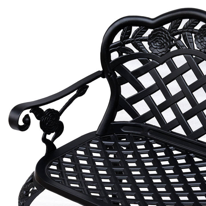 Outsunny Cast Aluminium Garden Bench Outdoor Patio 2 Seater High Back Chair Armrest Antique Style Black