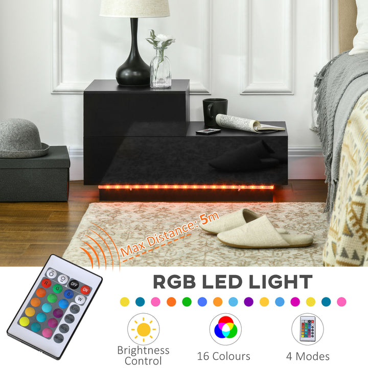High Gloss Front Bedside Table with Drawers Nightstand with RGB LED Li