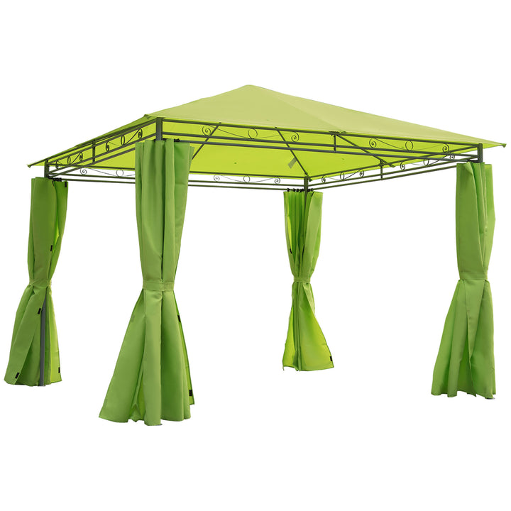 MCL 3 x 3(m) Garden Gazebo, Outdoor Gazebo Canopy Shelter with Curtains and Steel Frame for Lawn, Yard and Deck, Green