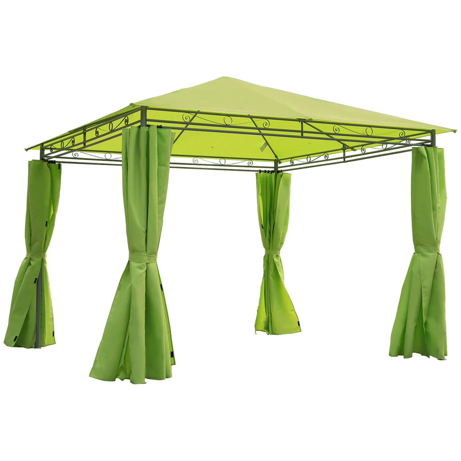3 x 3(m) Garden Gazebo, Outdoor Gazebo Canopy Shelter with Curtains and Steel Frame for Lawn, Yard and Deck, Green