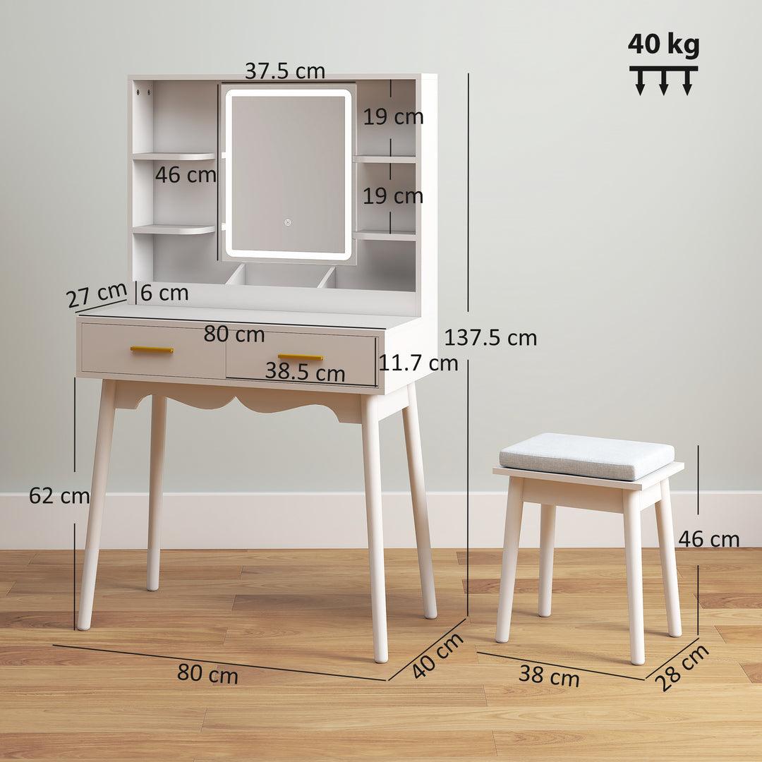 Elegant Dressing Table, with LED Mirror - White