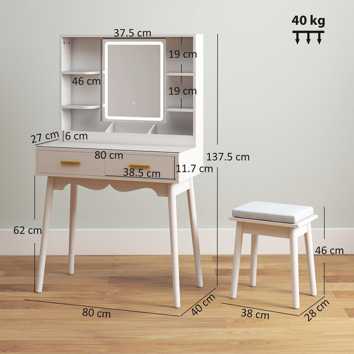 Elegant Dressing Table, with LED Mirror - White