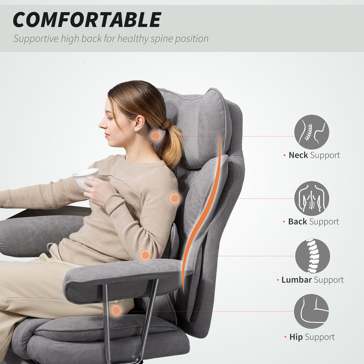 Leathaire Reclining Office Chair with Lumbar Support Pillow - Grey