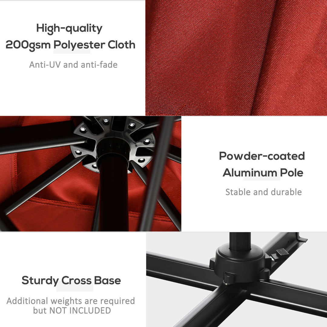 2.5 x 2.5m Patio Offset Parasol Umbrella Cantilever Hanging Aluminium Sun Shade Canopy Shelter 360° Rotation with Crank Handle and Cross Base, Wine Red