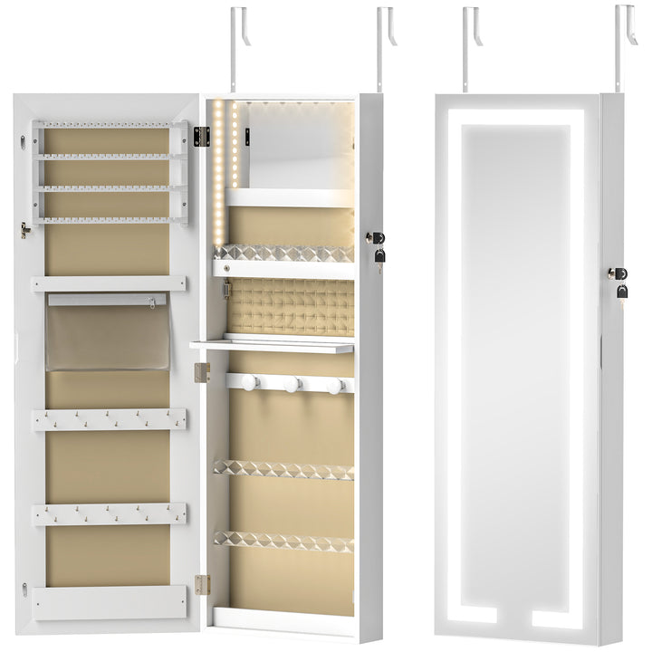 LED Mirror Jewellery Cabinet, Wall Mounted Full Length Mirror with Sto
