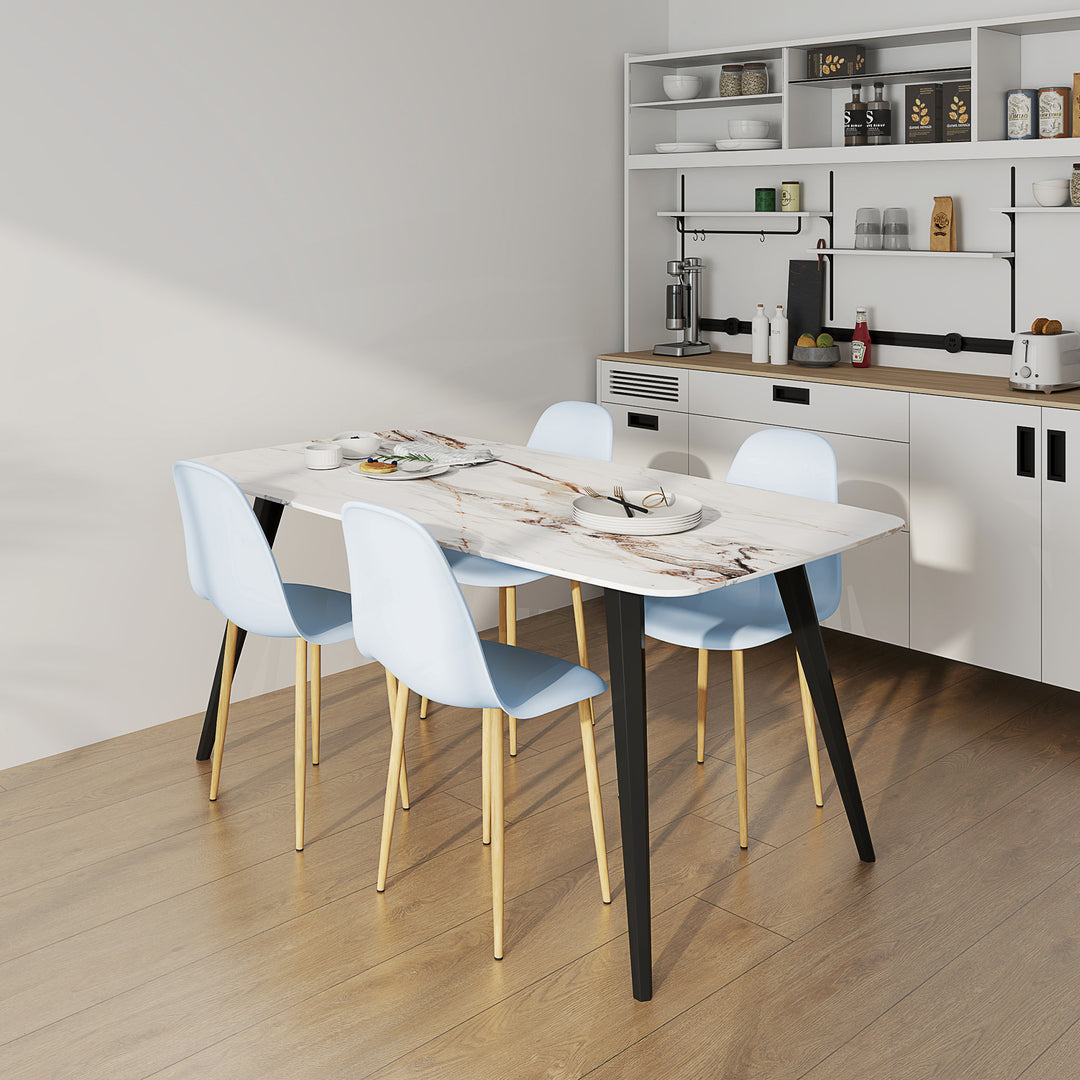 Modern Dining Chairs Set of 4, Kitchen Chairs with Backrest and Steel Legs for Dining Room, Living Room, Light Blue