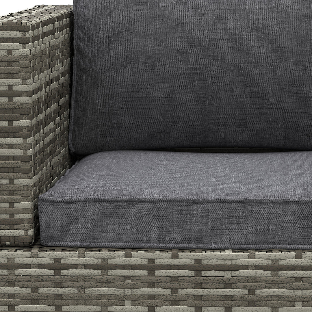 Single Rattan Garden Chair, PE Wicker Garden Armchair with Cushions, Outdoor Rattan Chair with Armrests and Steel Frame for Conservatory, Porch, Patio, Balcony, Dark Grey