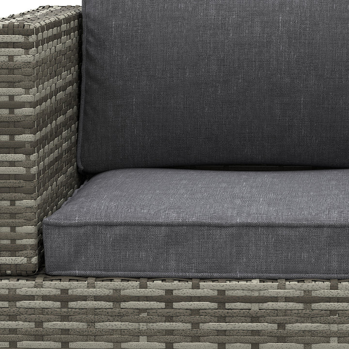 Single Rattan Garden Chair, PE Wicker Garden Armchair with Cushions, Outdoor Rattan Chair with Armrests and Steel Frame for Conservatory, Porch, Patio, Balcony, Dark Grey