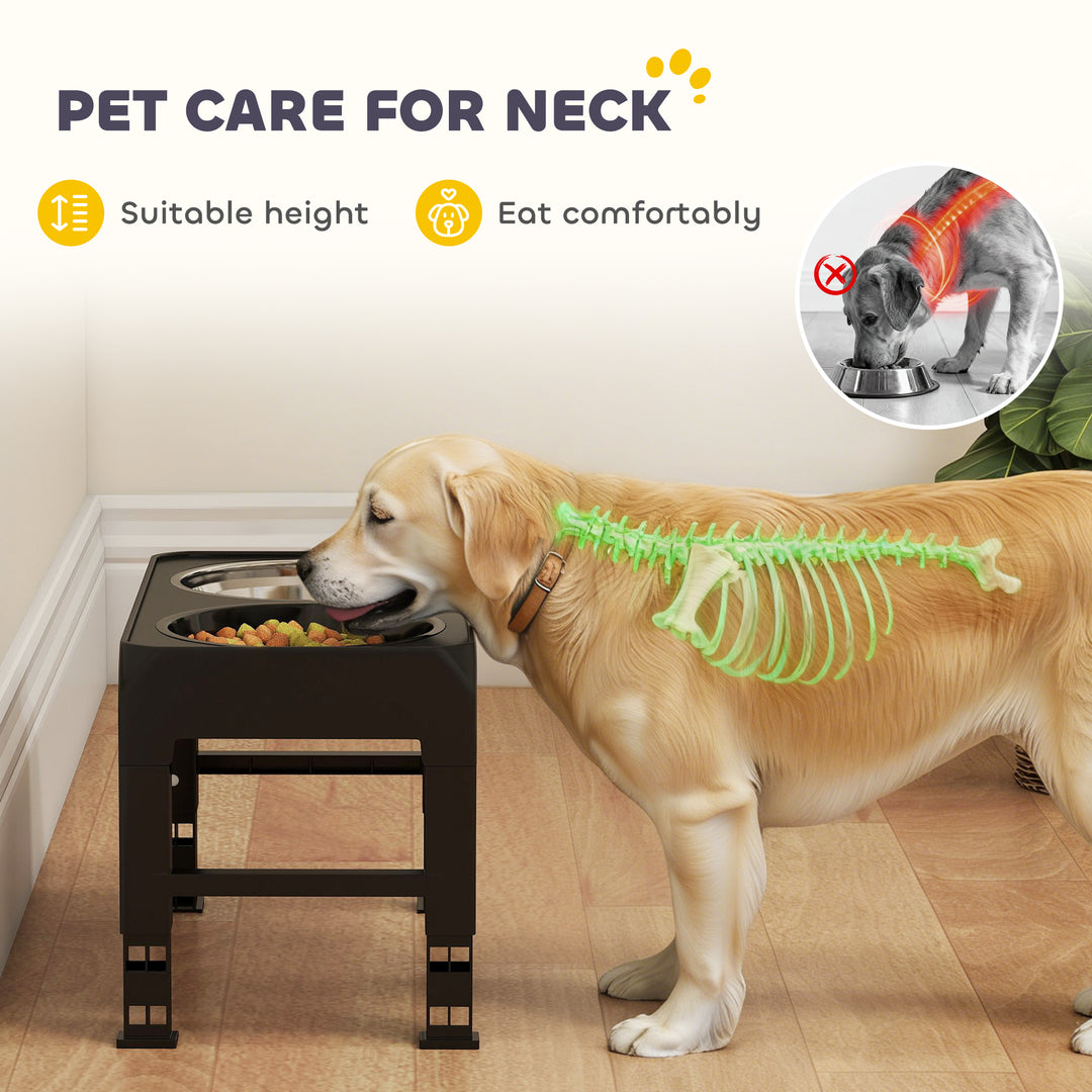 Raised Dog Bowl, Foldable Elevated Dog bowls with Slow Feeder, 4 Adjustable Heights, for Small Medium Large Breeds