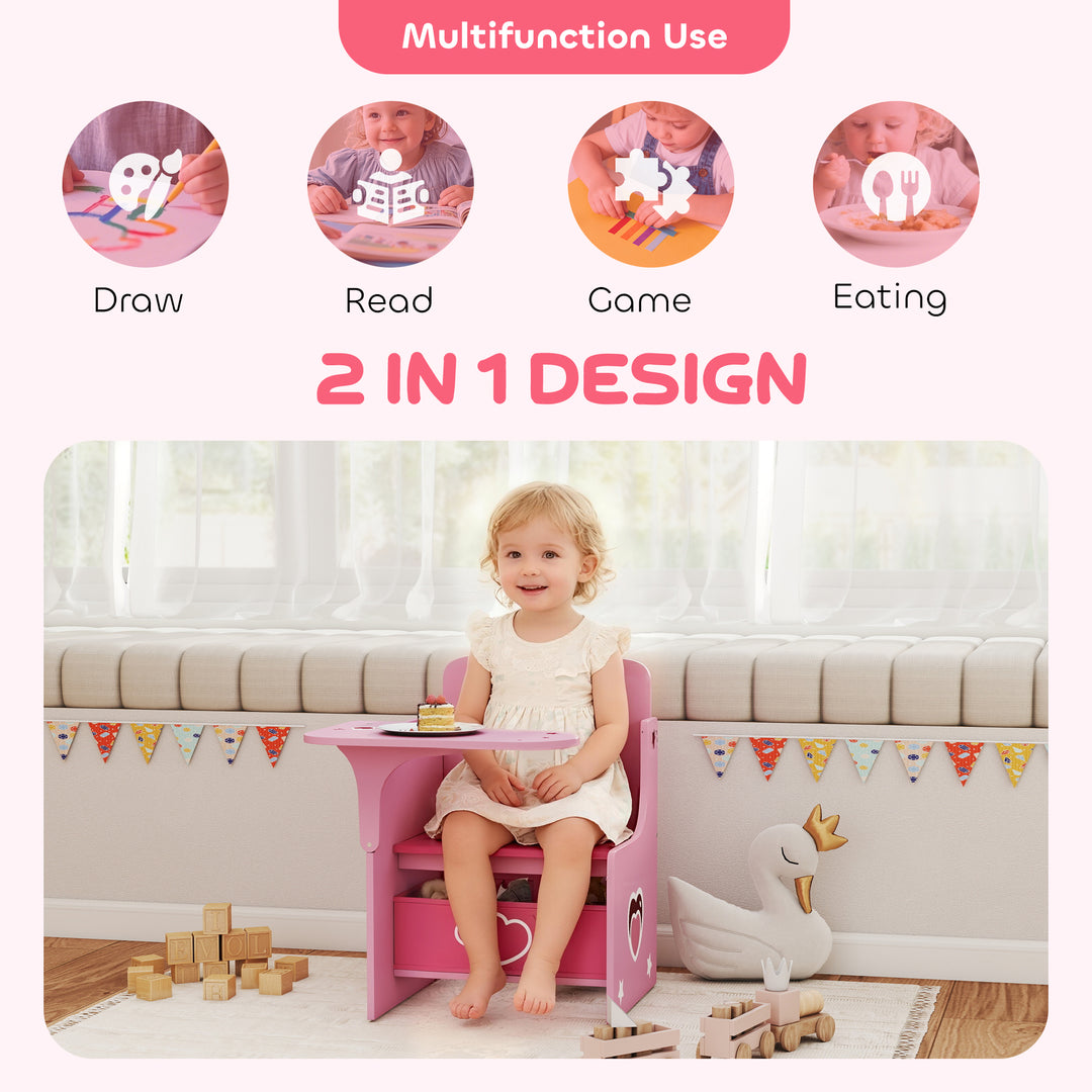 Kids Table and Chair Set, Children Desk and Chair with Storage Bins for Playing, Reading, Painting, for Ages 3-5