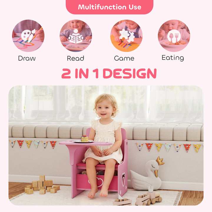 Kids Table and Chair Set, Children Desk and Chair with Storage Bins for Playing, Reading, Painting, for Ages 3-5