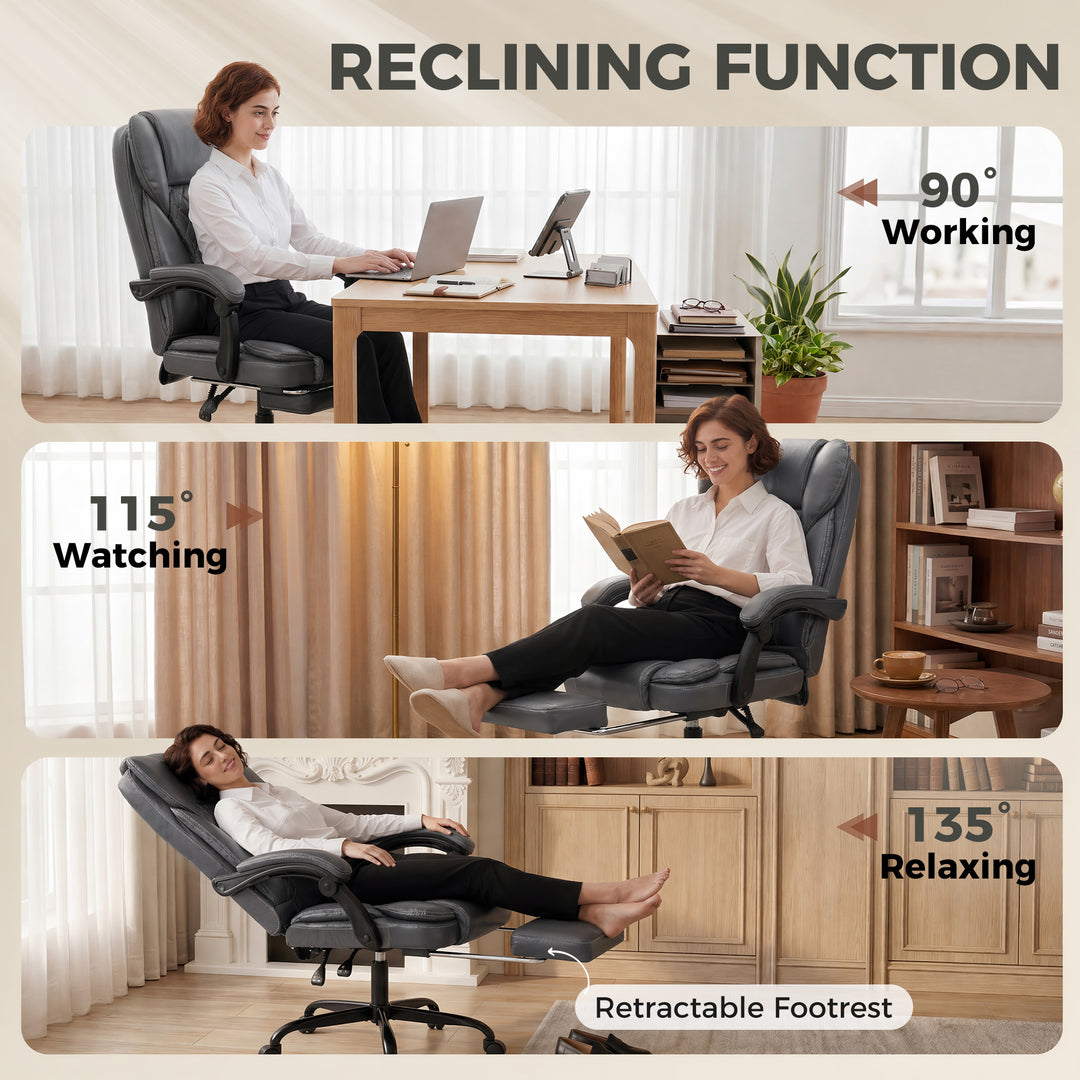 Executive Home Office Chair Reclining Function Footrest Computer Desk 
