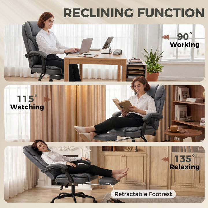 Executive Home Office Chair Reclining Function Footrest Computer Desk 