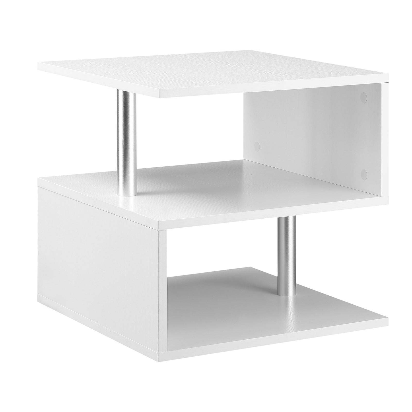 Wooden S Shape Cube Coffee Table 2 Tier Storage Shelves Organizer Office Bookcase Living Room End Desk Stand Display (White)
