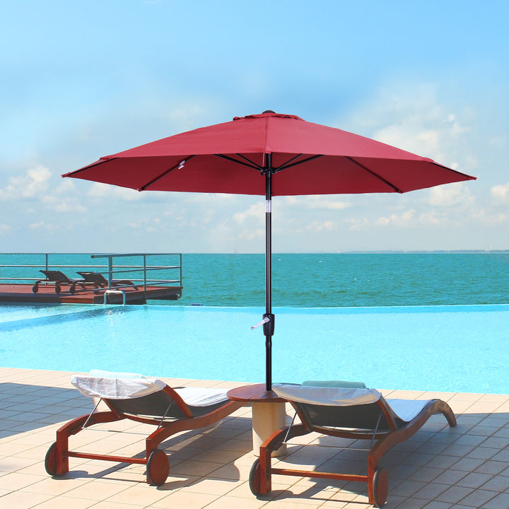 2.7M Garden Parasol Umbrella with Glass Fibre Ribs and Aluminium Frame, Tilting Sun Shade Shelter Canopy, Wine Red