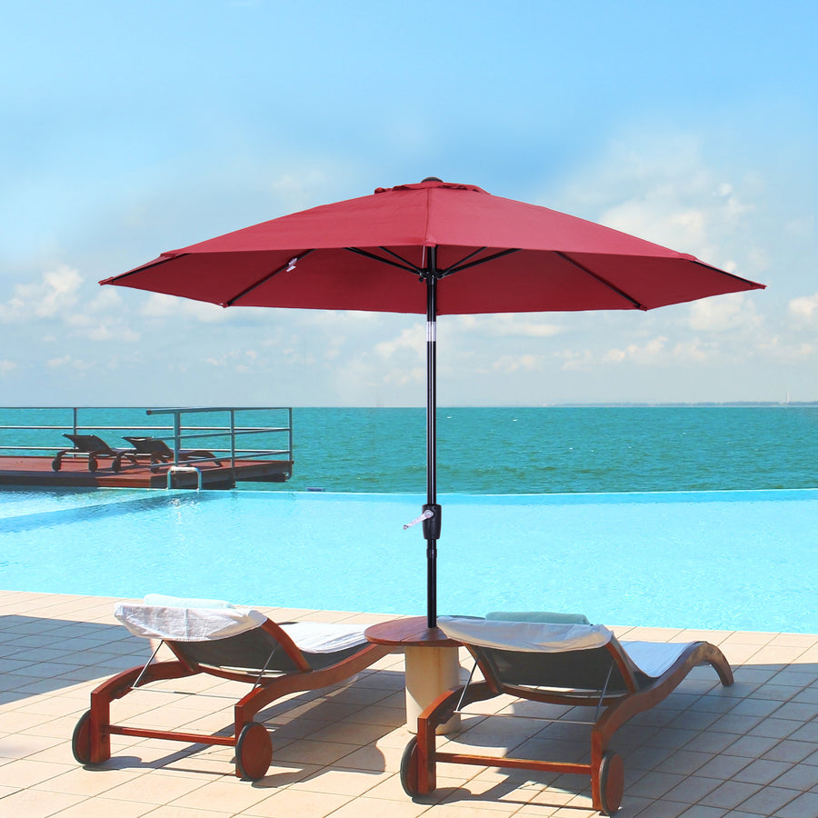 2.7M Garden Parasol Umbrella with Glass Fibre Ribs and Aluminium Frame, Tilting Sun Shade Shelter Canopy, Wine Red
