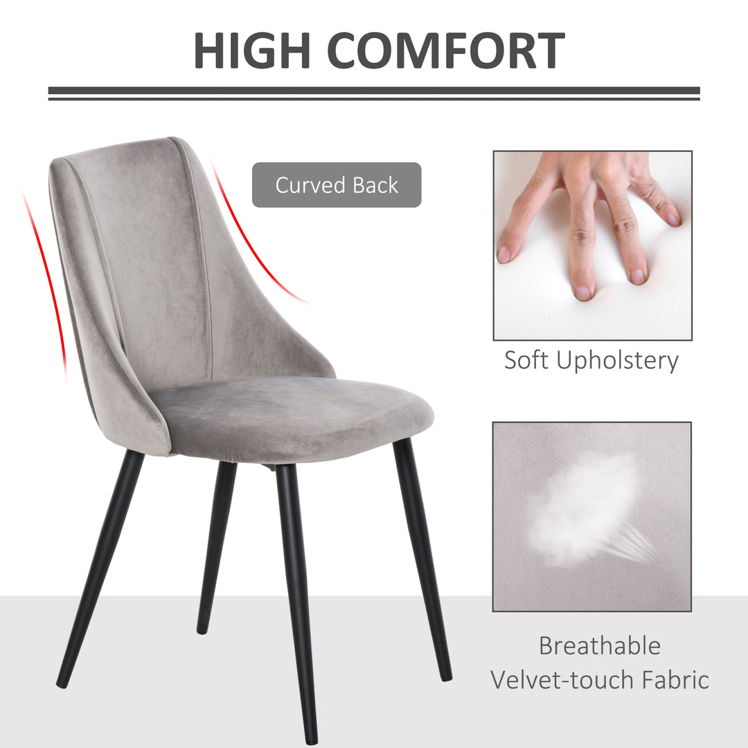 Dining Chairs Set of 2, Modern Upholstered Velvet-Touch Fabric Accent High Back Chairs with Metal Legs for Kitchen, Grey
