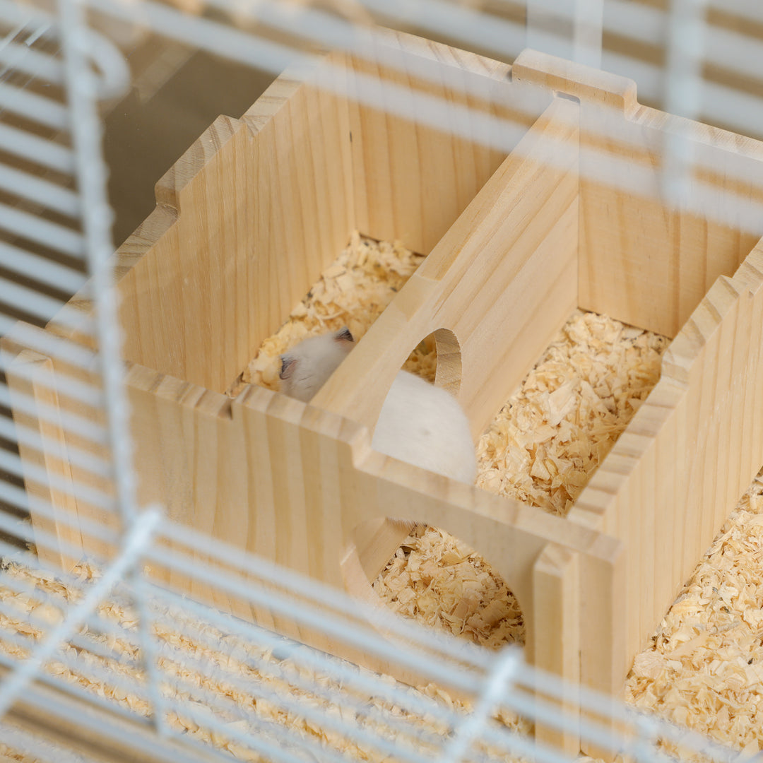 Hamster Cage, Gerbil Cage with Wooden Ramp, Exercise Wheel, Food Bowl - White
