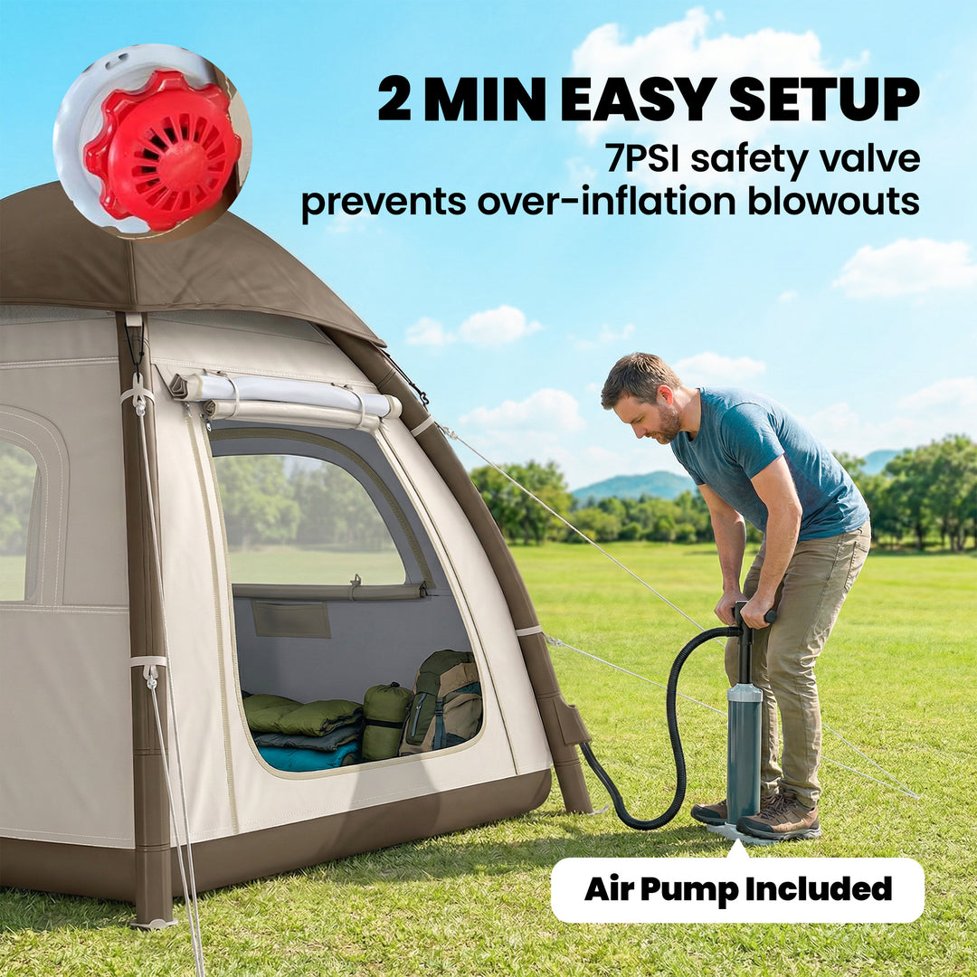 Inflatable Camping Tent with Rainfly, 3 Man Air Tent 3000mm Waterproof