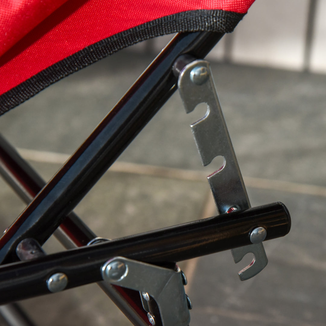 MCL Foldable Outdoor Sun Lounger Adjustable Backrest Reclining Chair with Pillow and Reading Hole Garden Beach, Red