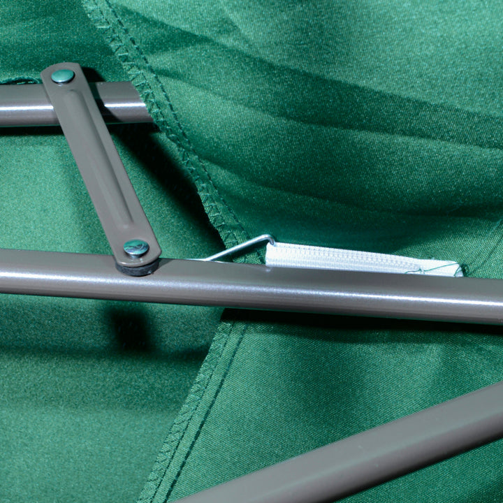 MCL 2.7m Banana Parasol Cantilever Umbrella with Crank Handle, Double Tier Canopy and Cross Base for Outdoor, Hanging Sun Shade, Green