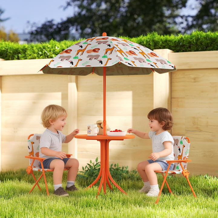 Kids Patio Set, Children Table and Chair Set, Outdoor Picnic Table with 2 Folding Chairs and Umbrella