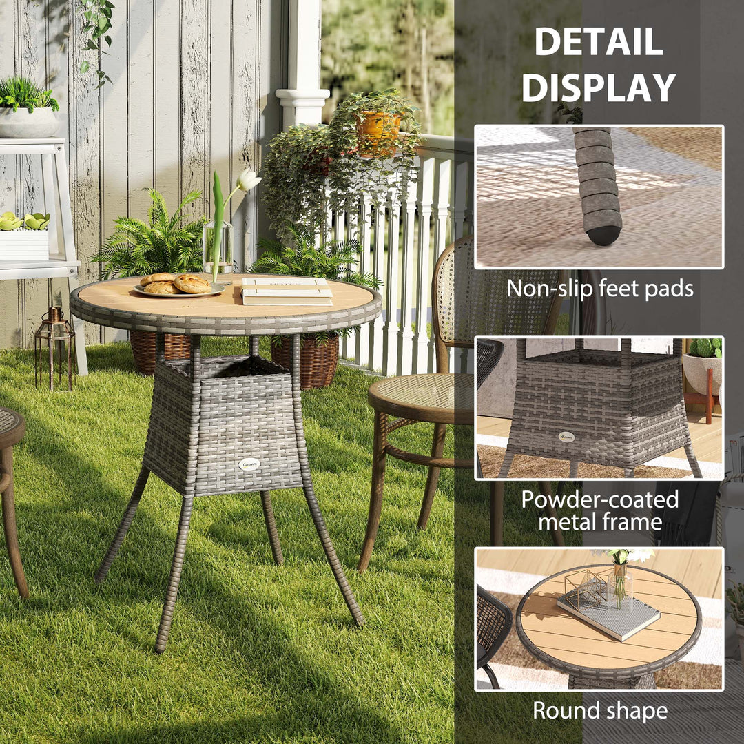 70 cm Wood-Effect Rattan Garden Table - Natural Wood Finish