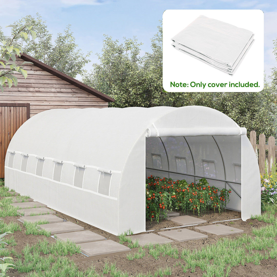 MCL Greenhouse Replacement Cover ONLY Winter Garden Plant PE Cover with Roll-up Windows Door, 6 x 3 x 2m White