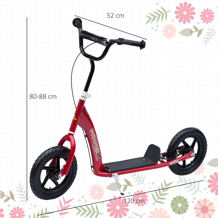 HOMCOM Teen Push Scooter Kids Children Stunt Scooter w/ 12" EVA Tyres, Red