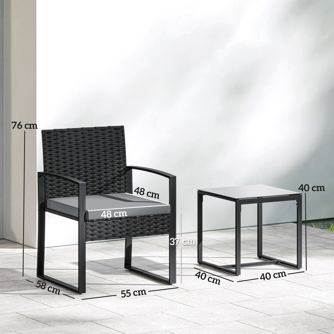 Rattan Bistro Set, 3 Piece Garden Furniture Set with Glass Top Table a