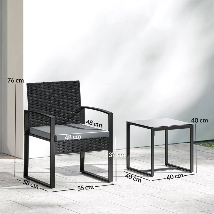 Rattan Bistro Set, 3 Piece Garden Furniture Set with Glass Top Table a