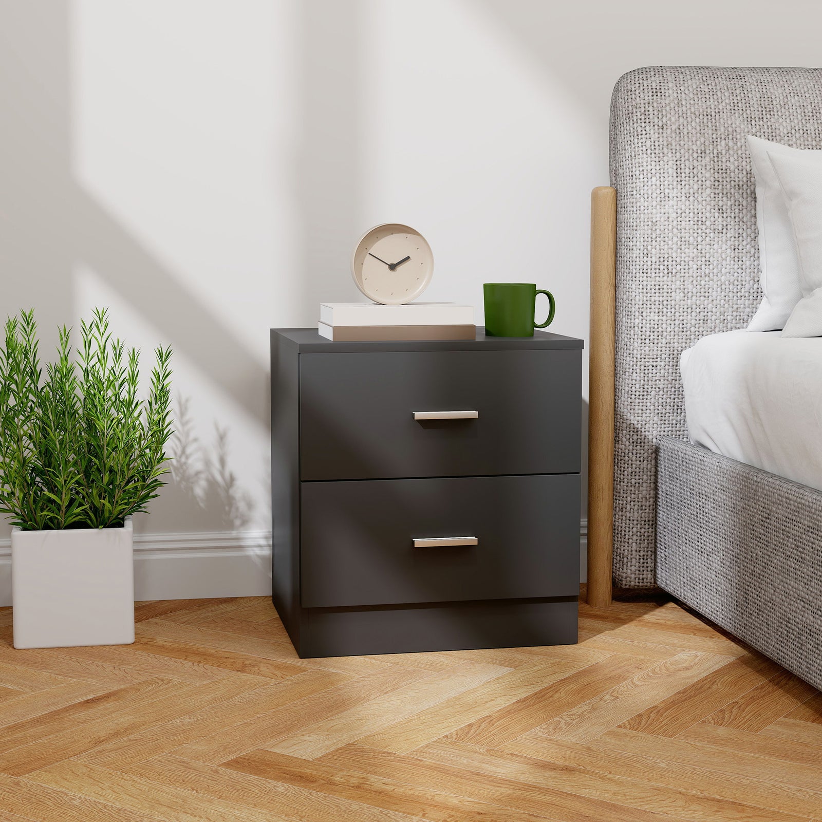 Modern Bedside Table, Beside Cabinet with 2 Drawers, for Bedroom, Livi