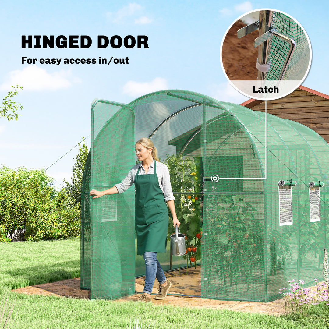 2 x 3 m Walk-in Polytunnel Greenhouse with Hinged Door and 6 Roll Up M