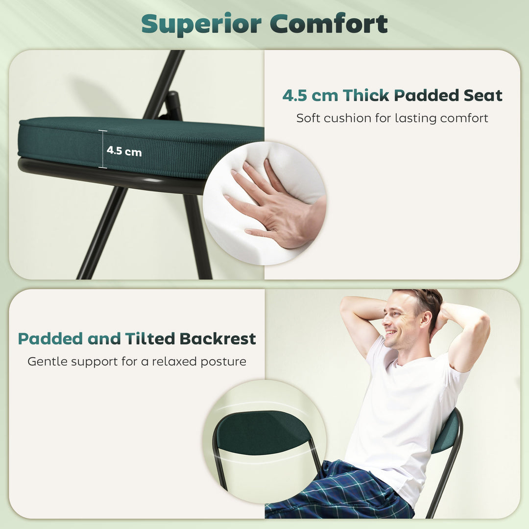 Set of Four Folding Corduroy Seat Chairs - Blue
