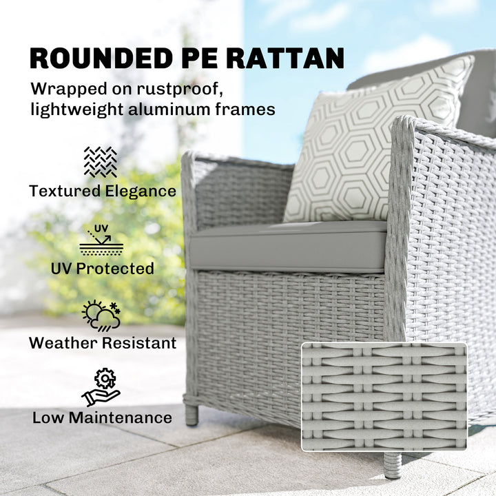 Rattan Garden Dining Set with Turntable, Marble Effect Glass Round Gar