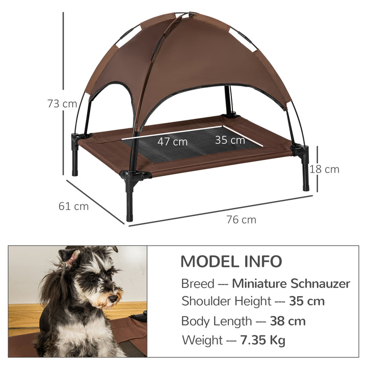 PawHut Waterproof Elevated Dog Bed with UV Protection Canopy, Breathable Mesh, for Medium Dogs, 76 x 61 x 73 cm, Coffee